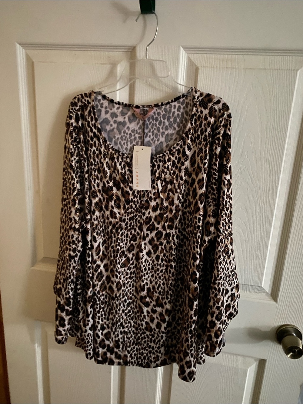 Leopard Print Long Sleeve Scoop Neck Top - Brown/Black